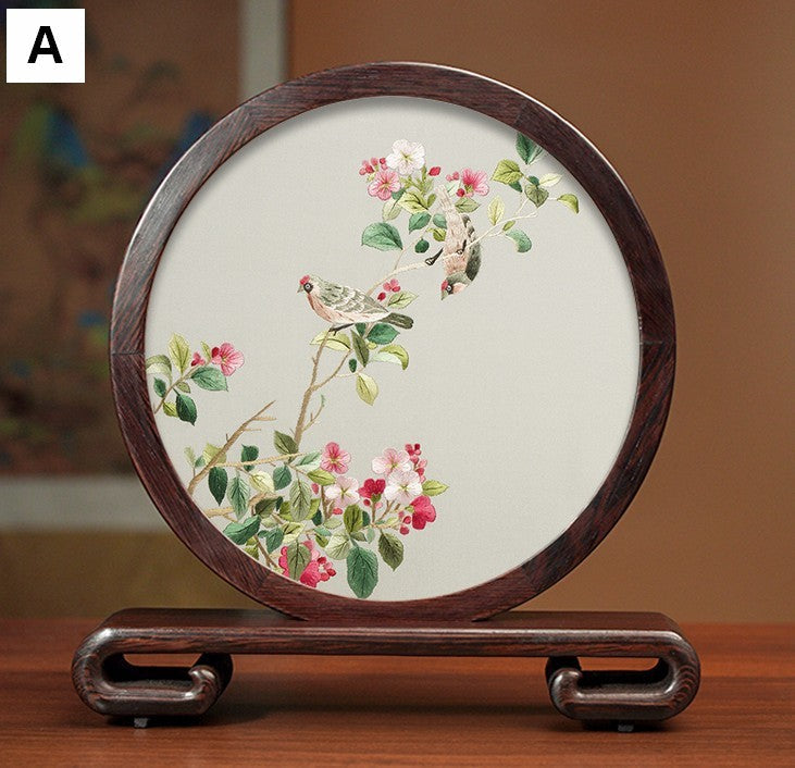 Exclusive Business Presents, Flower and Birds Silk Embroidery Ornaments, Creative Birthday Gift, Premium Souvenir, Traditional Chinese Suzhou Silk Embroidery-LargePaintingArt.com