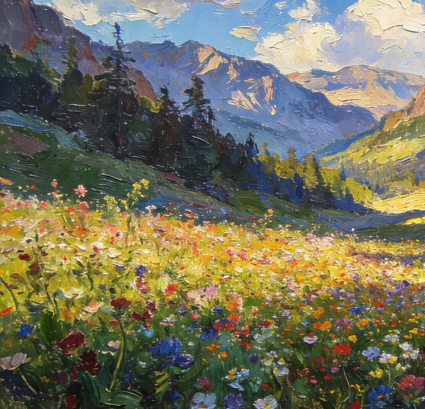 Small Landscape Paintings, Mountain Meadow in Bloom, A Lush Floral Landscape, Original Wall Paintings, Original Artwork Small Paintings, On Canvas Small Wall Paintings, Hand Painted Canvas Art-LargePaintingArt.com