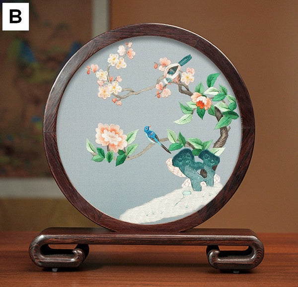 Exclusive Business Presents, Flower and Birds Silk Embroidery Ornaments, Creative Birthday Gift, Premium Souvenir, Traditional Chinese Suzhou Silk Embroidery-LargePaintingArt.com