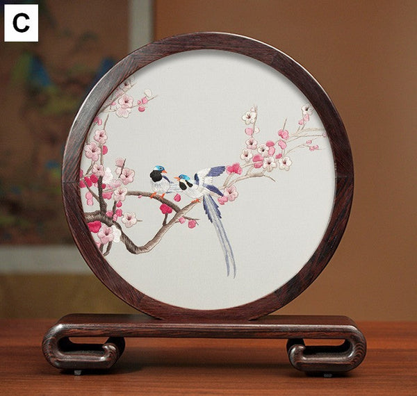 Exclusive Business Presents, Flower and Birds Silk Embroidery Ornaments, Creative Birthday Gift, Premium Souvenir, Traditional Chinese Suzhou Silk Embroidery-LargePaintingArt.com