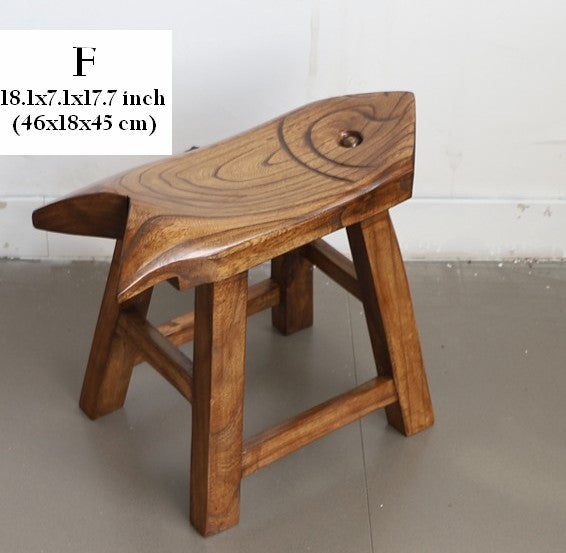 Solid Wood low Stool, Creative Shoe-changing Stool, Handmade Vintage Old Elm Wood Stool, Children's Wooden Stool, Sofa Stool, Dining Table Stool-LargePaintingArt.com