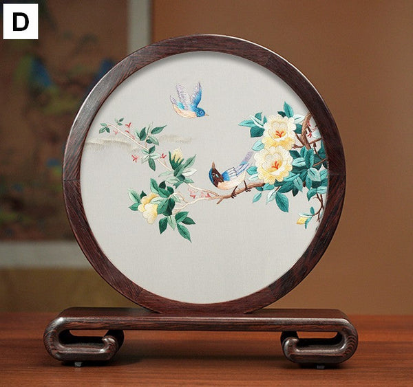 Exclusive Business Presents, Flower and Birds Silk Embroidery Ornaments, Creative Birthday Gift, Premium Souvenir, Traditional Chinese Suzhou Silk Embroidery-LargePaintingArt.com