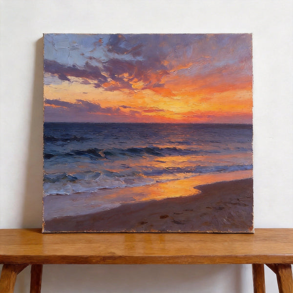 Small Canvas Wall Art Paintings, Sunset Beach Painting, Hand Painted Canvas Art, Original Seascape Paintings, Original Oil Paintings, Buy Small Artwork Online-LargePaintingArt.com