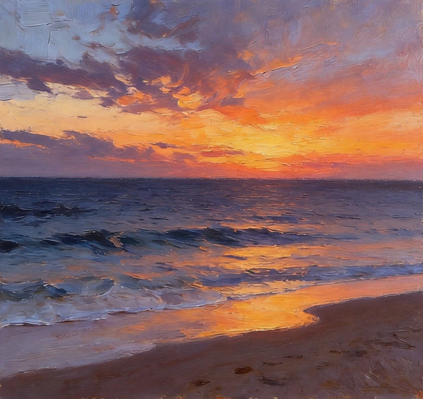 Small Canvas Wall Art Paintings, Sunset Beach Painting, Hand Painted Canvas Art, Original Seascape Paintings, Original Oil Paintings, Buy Small Artwork Online-LargePaintingArt.com