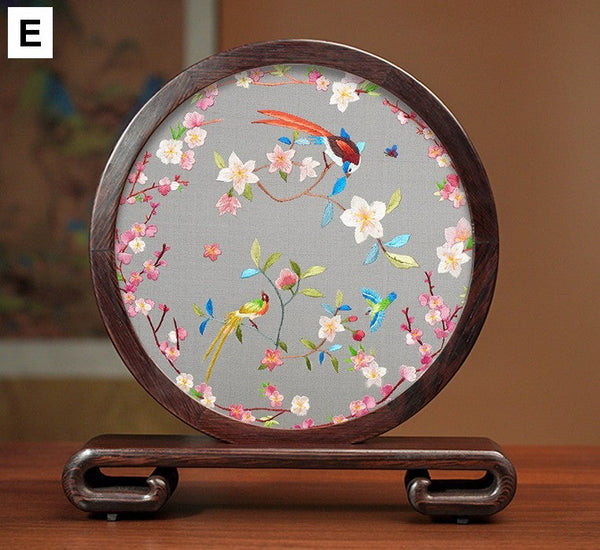 Exclusive Business Presents, Flower and Birds Silk Embroidery Ornaments, Creative Birthday Gift, Premium Souvenir, Traditional Chinese Suzhou Silk Embroidery-LargePaintingArt.com