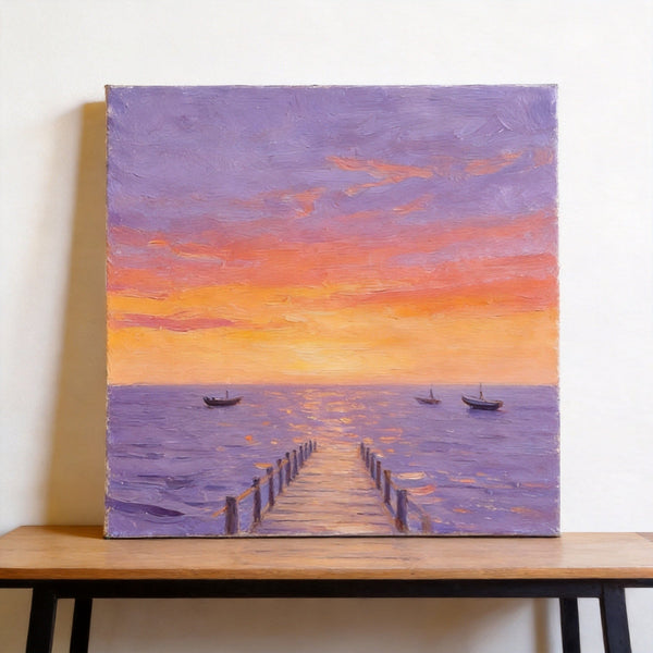 Serene Hour of the Ocean Sunset, Sunset Paintings, Hand Painted Canvas Art, Small Canvas Wall Art Paintings, Original Seascape Paintings, Original Oil Paintings, Buy Small Artwork Online-LargePaintingArt.com