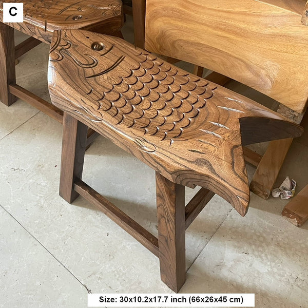 Handmade Solid Wood low Stool, Creative Shoe-changing Stool, Vintage Old Elm Wood Stool, Children's Wooden Stool, Sofa Stool, Dining Table Stool-LargePaintingArt.com