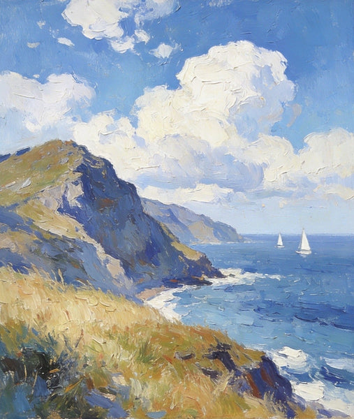 Original Landscape Paintings, Sails Beneath the Cliffside Clouds, Hand Painted Canvas Art, Small Canvas Wall Art Paintings, Buy Small Paintings Online, Original Oil Paintings-LargePaintingArt.com
