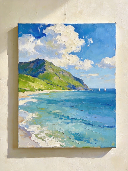 Hand Painted Canvas Art, Sunlit Coastal Sails, Original Landscape Paintings, Original Oil Paintings, Small Canvas Wall Art Paintings, Buy Small Paintings Online-LargePaintingArt.com