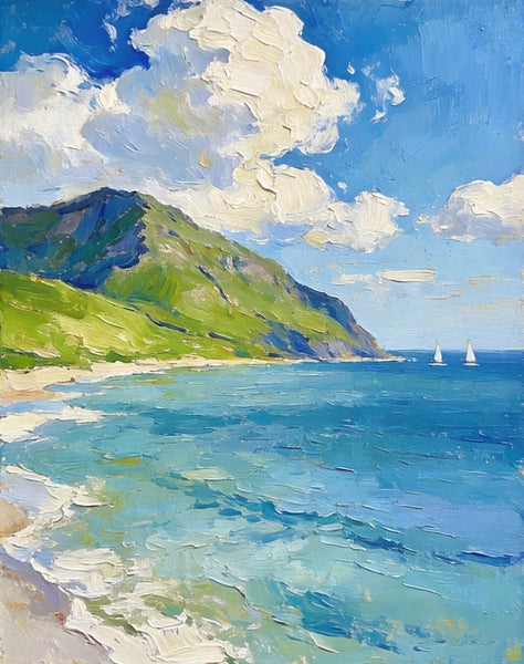 Hand Painted Canvas Art, Sunlit Coastal Sails, Original Landscape Paintings, Original Oil Paintings, Small Canvas Wall Art Paintings, Buy Small Paintings Online-LargePaintingArt.com