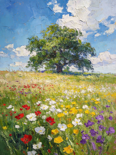 Summer Meadow, Wildflowers in the Open Air, Original Artwork Small Paintings, Heavy Texture Wall Art Paintings, On Canvas Small Paintings, Hand Painted Canvas Art-LargePaintingArt.com