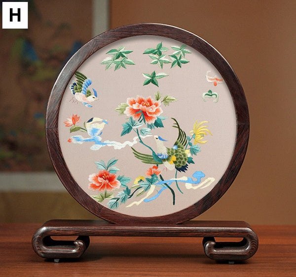 Exclusive Business Presents, Flower and Birds Silk Embroidery Ornaments, Creative Birthday Gift, Premium Souvenir, Traditional Chinese Suzhou Silk Embroidery-LargePaintingArt.com