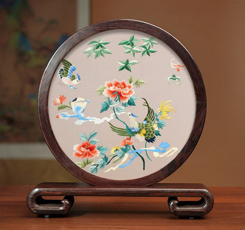 Exclusive Business Presents, Flower and Birds Silk Embroidery Ornaments, Creative Birthday Gift, Premium Souvenir, Traditional Chinese Suzhou Silk Embroidery-LargePaintingArt.com