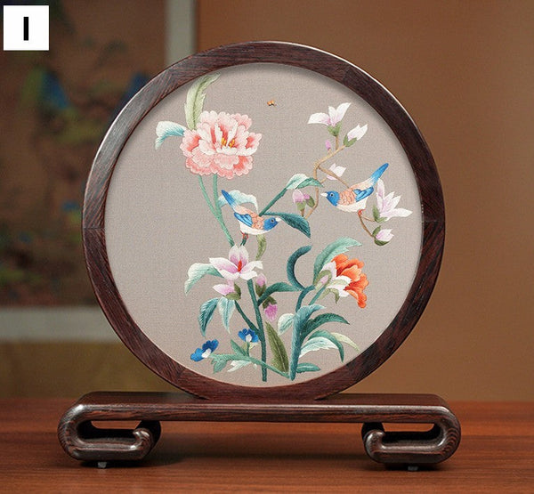 Exclusive Business Presents, Flower and Birds Silk Embroidery Ornaments, Creative Birthday Gift, Premium Souvenir, Traditional Chinese Suzhou Silk Embroidery-LargePaintingArt.com