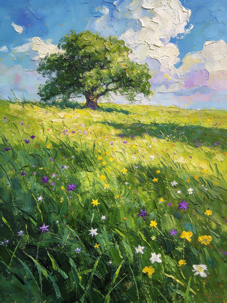 Springtime Landscape, A Vibrant Meadow under a Cloudy Sky, On Canvas Small Paintings, Landscape Oil Paintings, Hand Painted Canvas Art, Original Artwork Small Paintings on Wall-LargePaintingArt.com