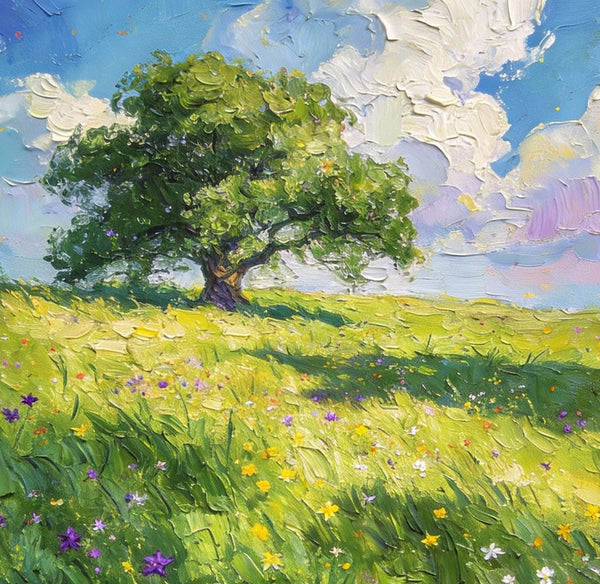 Springtime Landscape, A Vibrant Meadow under a Cloudy Sky, On Canvas Small Paintings, Landscape Oil Paintings, Hand Painted Canvas Art, Original Artwork Small Paintings on Wall-LargePaintingArt.com