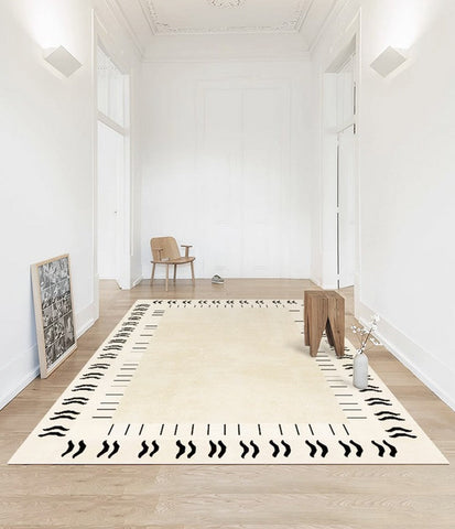 Unique Modern Rugs for Dining Room, Mid Century Modern Rugs Next to Bed, Thick Contemporary Rugs for Bedroom, Cream Modern Carpets for Living Room-LargePaintingArt.com