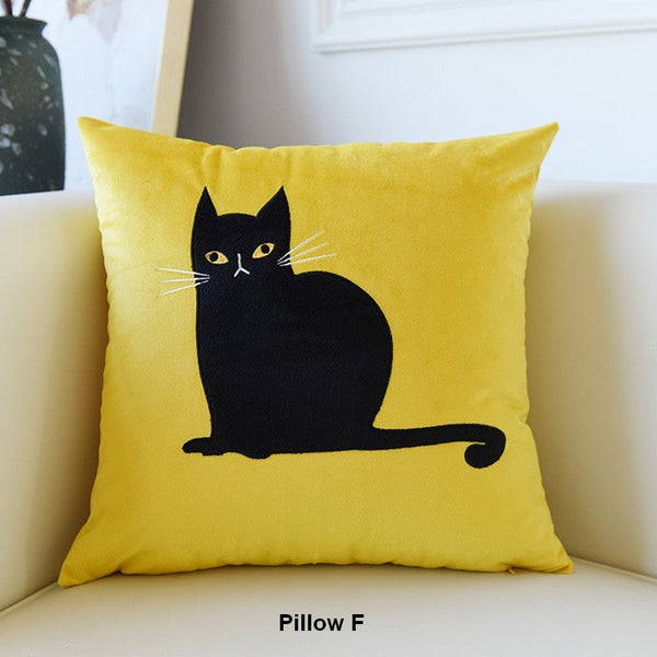 Modern Sofa Decorative Pillows, Cat Decorative Throw Pillows for Couch, Lovely Cat Pillow Covers for Kid's Room, Modern Decorative Throw Pillows-LargePaintingArt.com