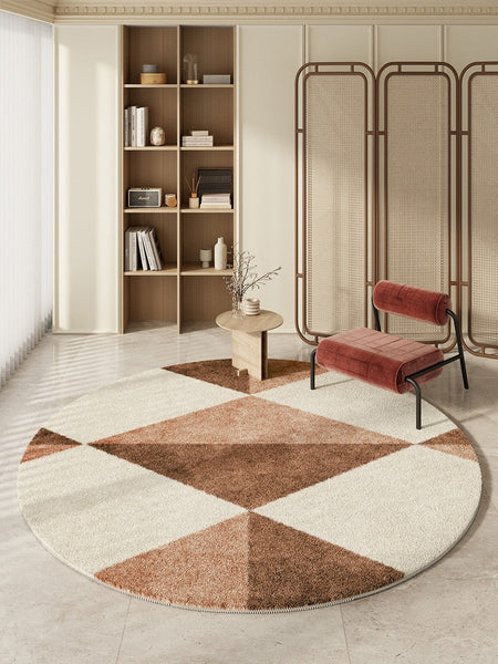 Large Contemporary Round Rugs, Geometric Modern Rugs for Bedroom, Modern Area Rugs under Coffee Table, Thick Round Rugs for Dining Room-LargePaintingArt.com