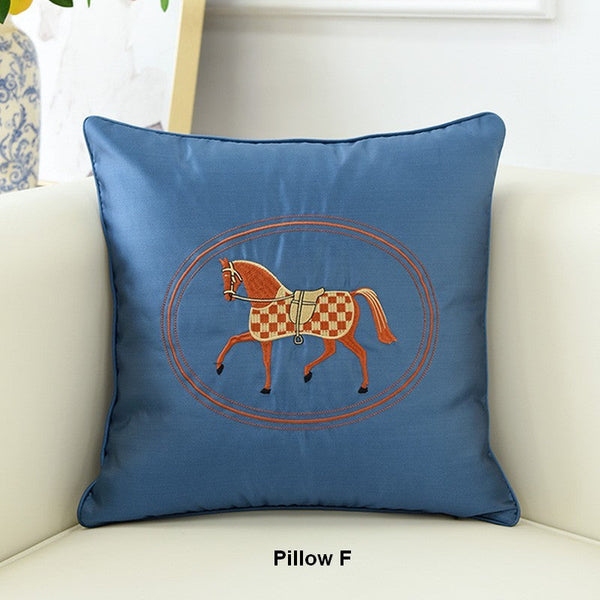 Modern Decorative Throw Pillows, Horse Decorative Throw Pillows for Couch, Embroider Horse Pillow Covers, Modern Sofa Decorative Pillows-LargePaintingArt.com