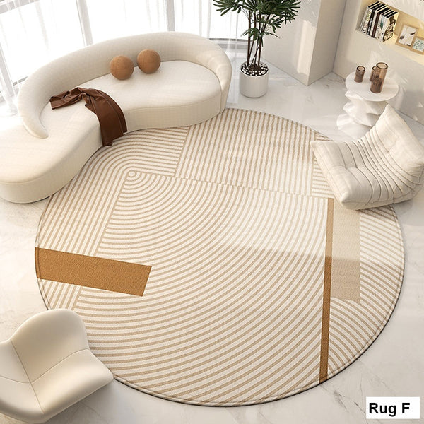 Bedroom Modern Round Rugs, Circular Modern Rugs under Chairs, Dining Room Contemporary Round Rugs, Geometric Modern Rug Ideas for Living Room-LargePaintingArt.com