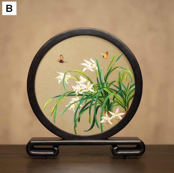 Unique Birthday Gift, Traditional Chinese Suzhou Embroidery Ornament, Exclusive Business Present Flower and Butterfly Embroidered Decor, Premium Souvenir-LargePaintingArt.com