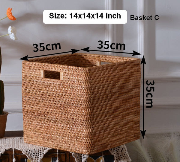 Woven Rattan Storage Baskets for Bedroom, Storage Basket for Shelves, Large Rectangular Storage Baskets for Clothes, Storage Baskets for Kitchen-LargePaintingArt.com
