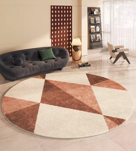 Large Contemporary Round Rugs, Geometric Modern Rugs for Bedroom, Modern Area Rugs under Coffee Table, Thick Round Rugs for Dining Room-LargePaintingArt.com