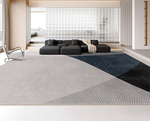 Modern Rugs for Living Room, Contemporary Rugs for Dining Room, Blue Contemporary Modern Rugs, Geometric Contemporary Rugs Next to Bed-LargePaintingArt.com