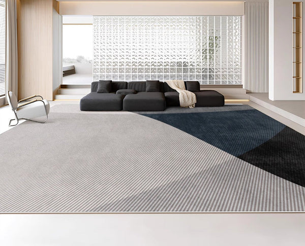 Blue Contemporary Modern Rugs, Geometric Contemporary Rugs Next to Bed, Modern Rugs for Living Room, Contemporary Rugs for Dining Room-LargePaintingArt.com