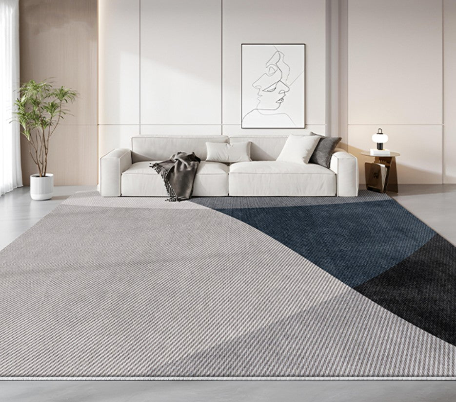 Blue Contemporary Modern Rugs, Geometric Contemporary Rugs Next to Bed, Modern Rugs for Living Room, Contemporary Rugs for Dining Room-LargePaintingArt.com