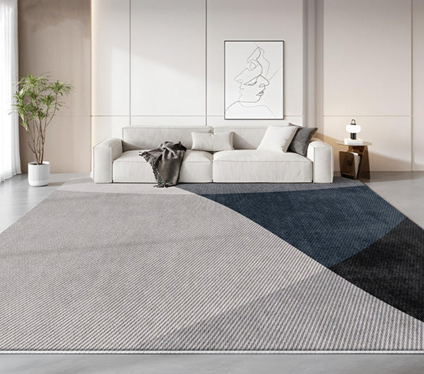 Blue Contemporary Modern Rugs, Geometric Contemporary Rugs Next to Bed, Modern Rugs for Living Room, Contemporary Rugs for Dining Room-LargePaintingArt.com