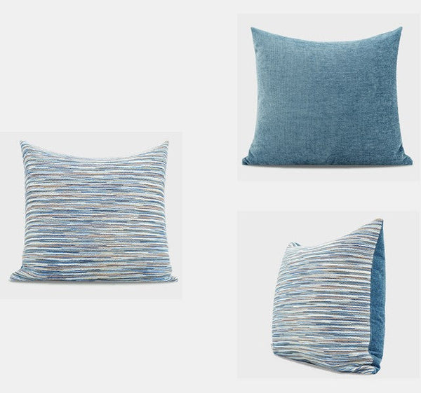 Abstract Blue Modern Sofa Pillows, Large Decorative Throw Pillows, Contemporary Square Modern Throw Pillows for Couch, Simple Throw Pillow for Interior Design-LargePaintingArt.com