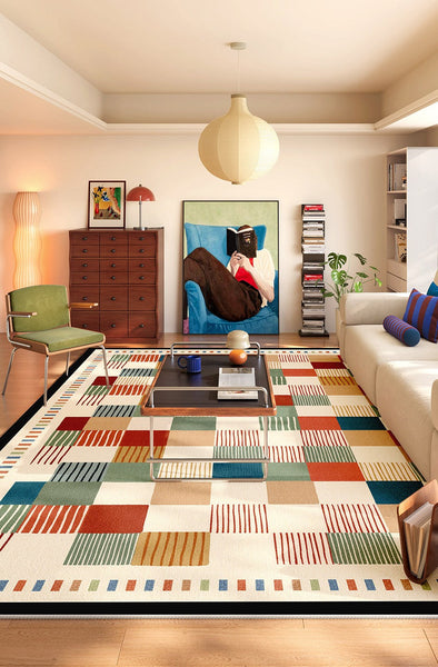 Colorful Mid Century Rugs for Small House, Modern Runner Rugs Next to Bed, Abstract Contemporary Modern Rugs for Living Room, Modern Rugs for Apartment