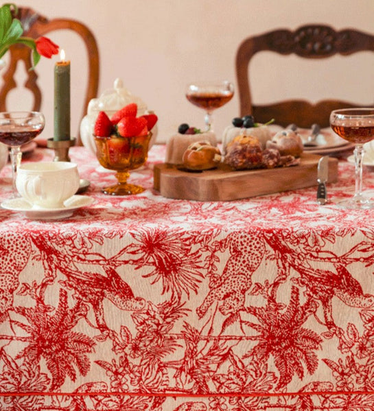 Modern Rectangle Tablecloth for Dining Room Table, Jungle Animals Leopard Parrot Pattern Tablecloth for Home Decoration, Large Square Tablecloth, Christmas Tablecloth-LargePaintingArt.com