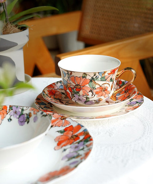 Elegant Ceramic Coffee Cups, Flower Porcelain Tea Cup Saucer Set, British Royal Ceramic Cups for Traditional Afternoon Tea, Unique Tea Cup and Saucer in Gift Box-LargePaintingArt.com