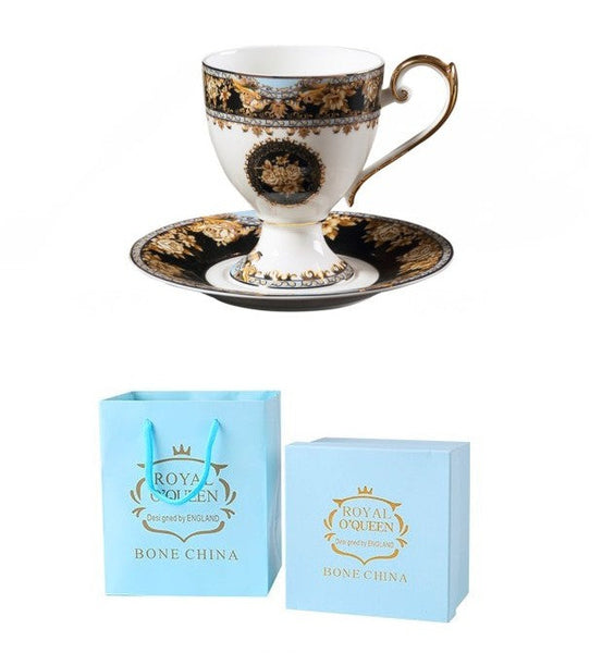 Royal Porcelain Tea Cup Saucer Set, 8 oz Tea Cup and Saucer in Gift Box as Birthday Gift, Elegant Ceramic Coffee Cups, Beautiful British Tea Cups-LargePaintingArt.com
