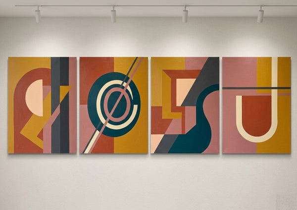 Geometric Contemporary Art, Large Modern Paintings for Living Room, Multi Panel Canvas Paintings, Original Abstract Artwork-LargePaintingArt.com