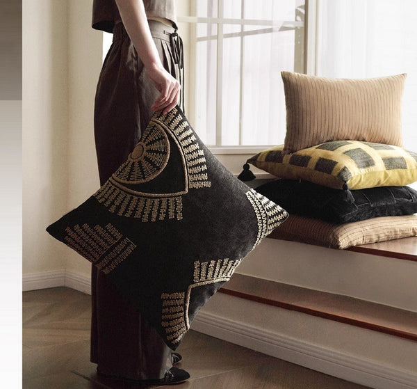 Geometric Modern Sofa Pillows, Large Square Decorative Throw Pillows for Couch, Large Black Decorative Throw Pillows, Black Geometric Sofa Pillows for Interior Design-LargePaintingArt.com