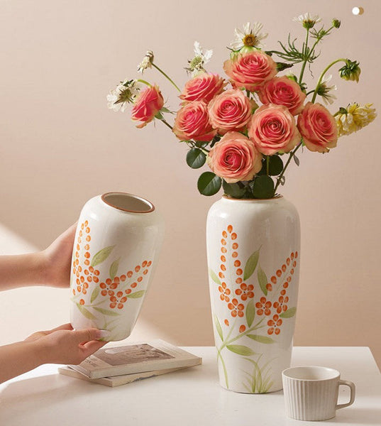 Porcelain Flower Vases, Large Flower Vases on Table, Dining Table Centerpiece, Ceramic Bouquet Vases, Handmade Water Holding Flower Vase-LargePaintingArt.com