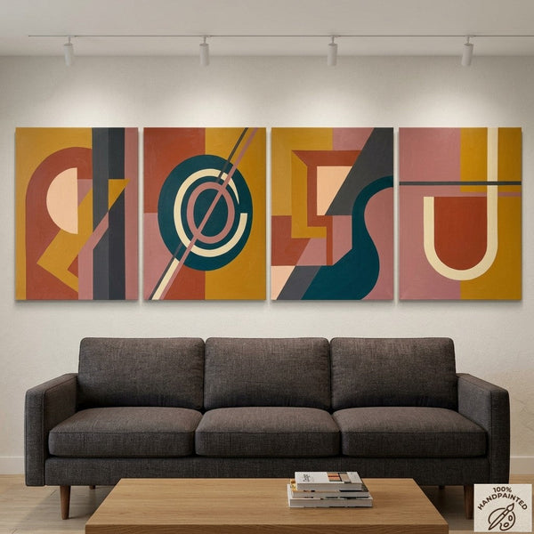 Geometric Contemporary Art, Large Modern Paintings for Living Room, Multi Panel Canvas Paintings, Original Abstract Artwork-LargePaintingArt.com