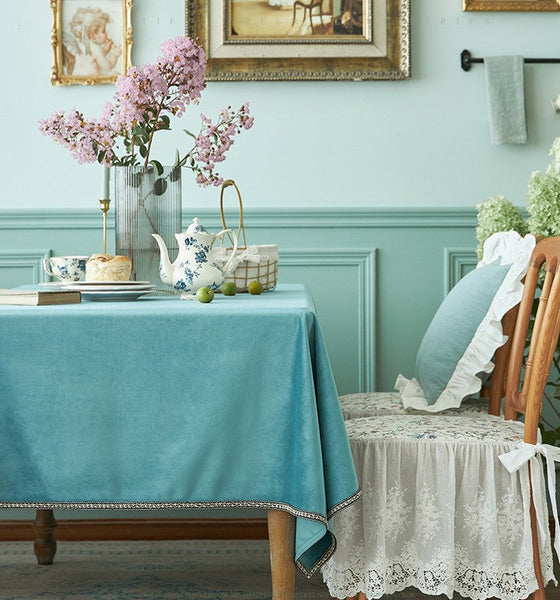 Ramie Velvet Rectangle Tablecloth for Home Decoration, Blue Square Tablecloth for Round Table, Modern Blue Table Cloth for Dining Room Table-LargePaintingArt.com