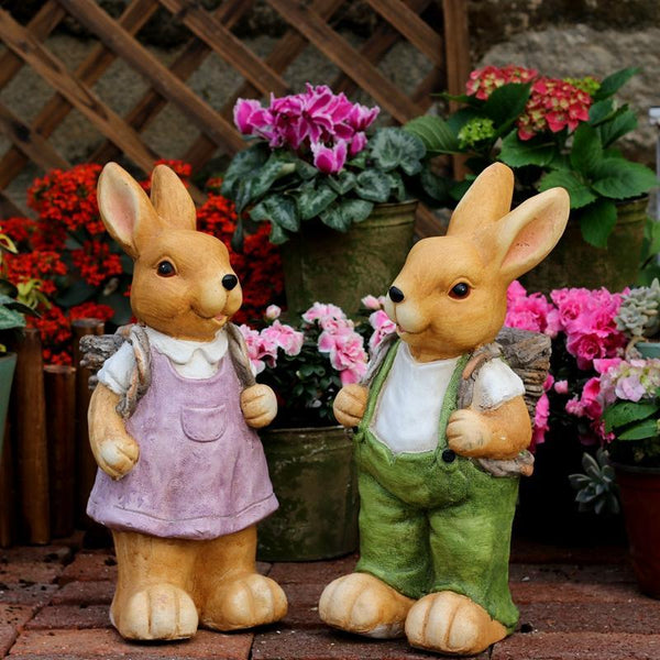 Garden Animal Statues, Large Garden Statues, Large Rabbit Statue for Garden, Bunny Flower Pot, Garden Ornament, Gardening Decoration Ideas-LargePaintingArt.com