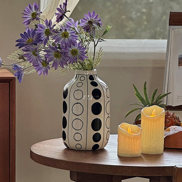 Small Flower Vases on Table, Ceramic Bud Vases, Black and White Polka Dot Flower Vase, Modern Porcelain Flower Vases, Handmade Water Holding Flower Vases-LargePaintingArt.com