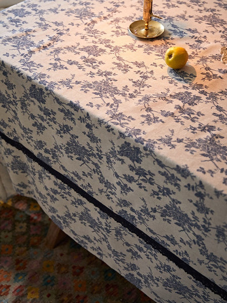 Extra Large Vintage Rectangle Tablecloth for Dining Room Table, Rustic Farmhouse Table Cover for Kitchen, French Flower Pattern Tablecloth for Round Table-LargePaintingArt.com