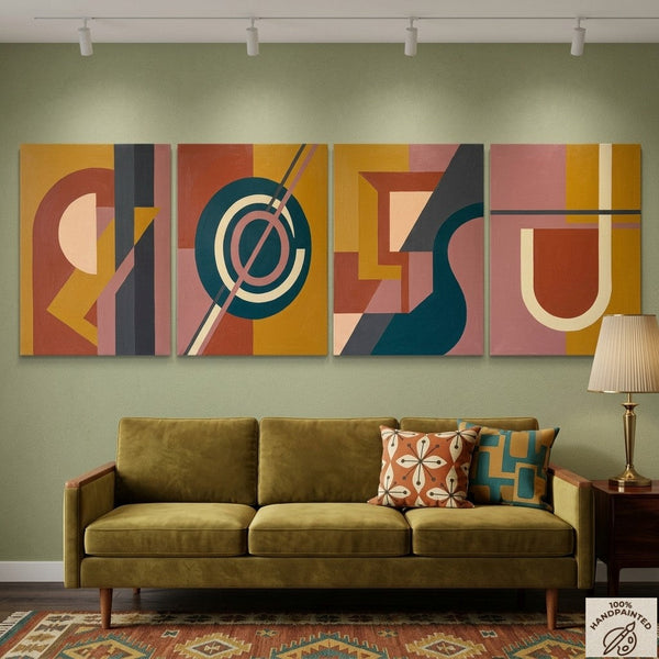 Geometric Contemporary Art, Large Modern Paintings for Living Room, Multi Panel Canvas Paintings, Original Abstract Artwork-LargePaintingArt.com