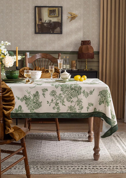 Chenille Flower Tablecloth for Dining Table, Elegant French Style Table Cover for Dining Room Table, Modern Rectangle Tablecloth for Oval Table-LargePaintingArt.com
