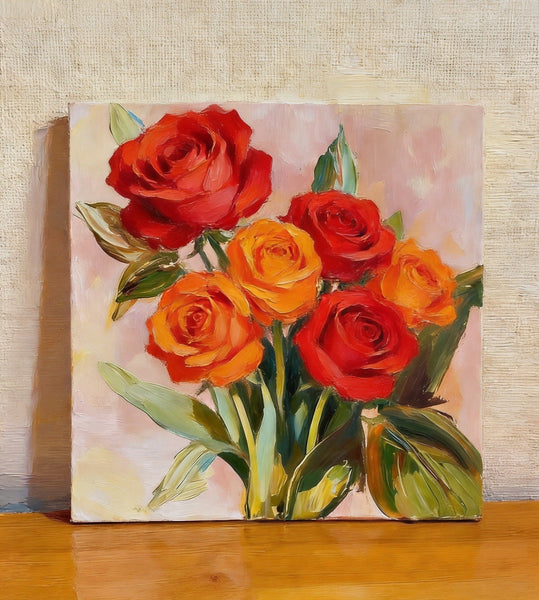 Small Canvas Artwork, Still Life Painting, Hand Painted Canvas Art, A Bunch of Blooming Rose Flowers, Original Flower Paintings, Buy Small Paintings Online-LargePaintingArt.com
