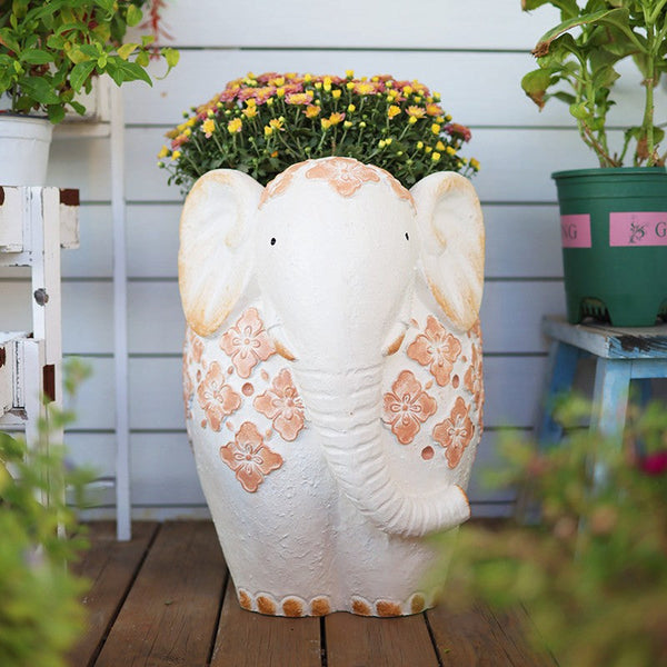 Animal Statue for Garden Ornaments, Oversized Modern Garden Flower Pot, Extra Large Elephant Garden Flowerpots, Resin Statue for Garden, Villa Outdoor Garden Flower Pots-LargePaintingArt.com
