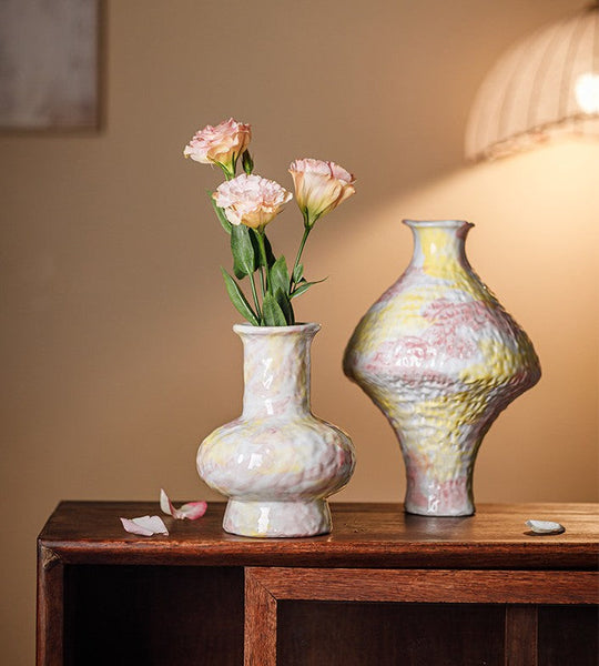 Modern Bouquet Flower Vases, Handmade Water Holding Flower Vases, Centerpiece on Dining Table, Large Flower Vase on Table, Pottery Flower Vases-LargePaintingArt.com